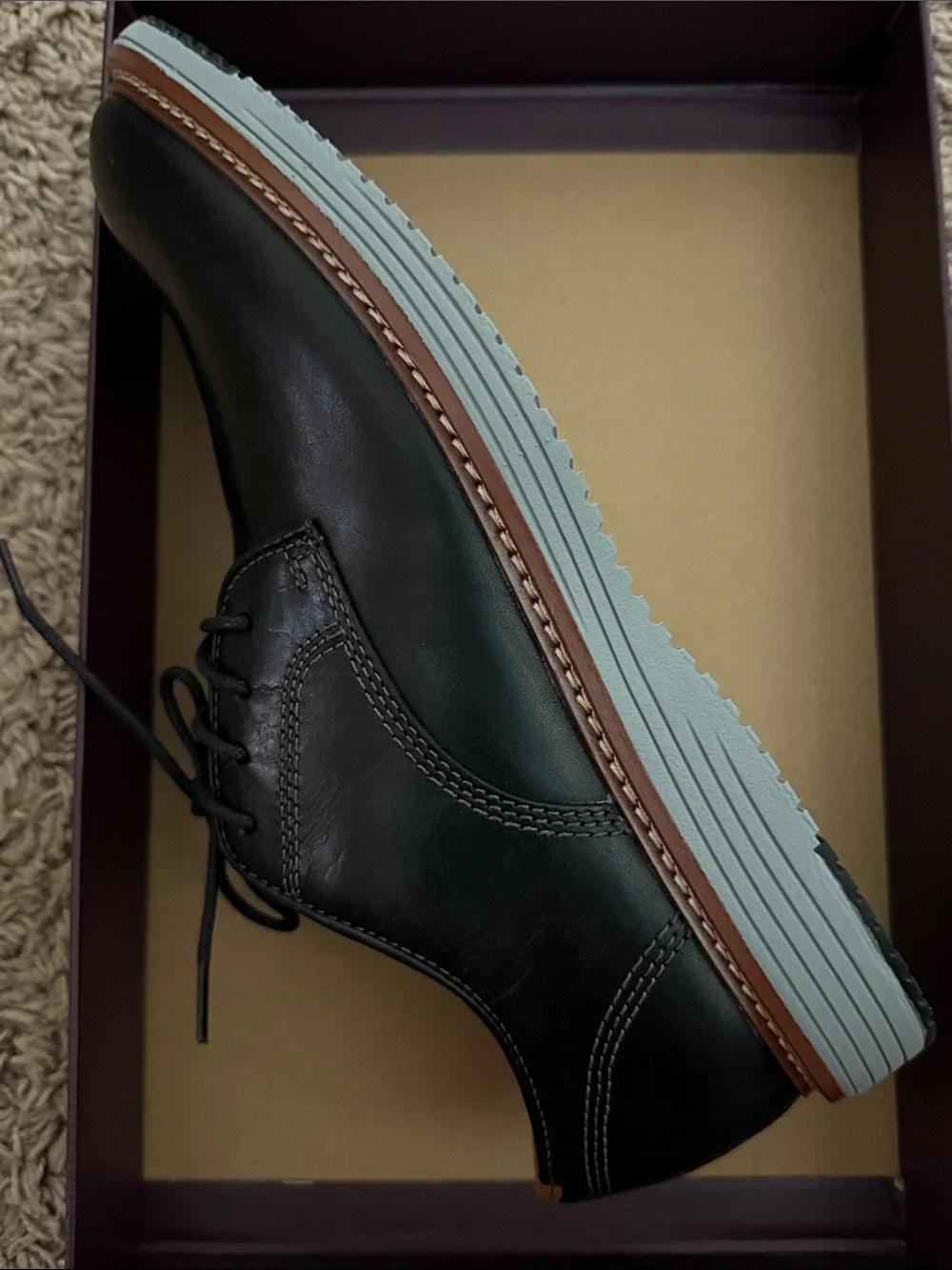 Johnston & Murphy Black Leather Oxford with Tan Accents
